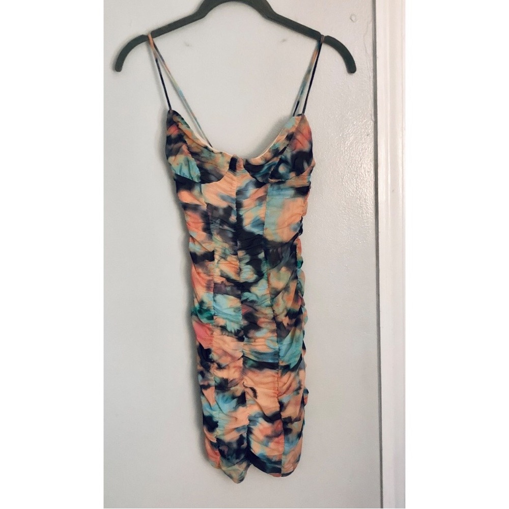 Multi Colored Ruched Detail Cami Mini Dress